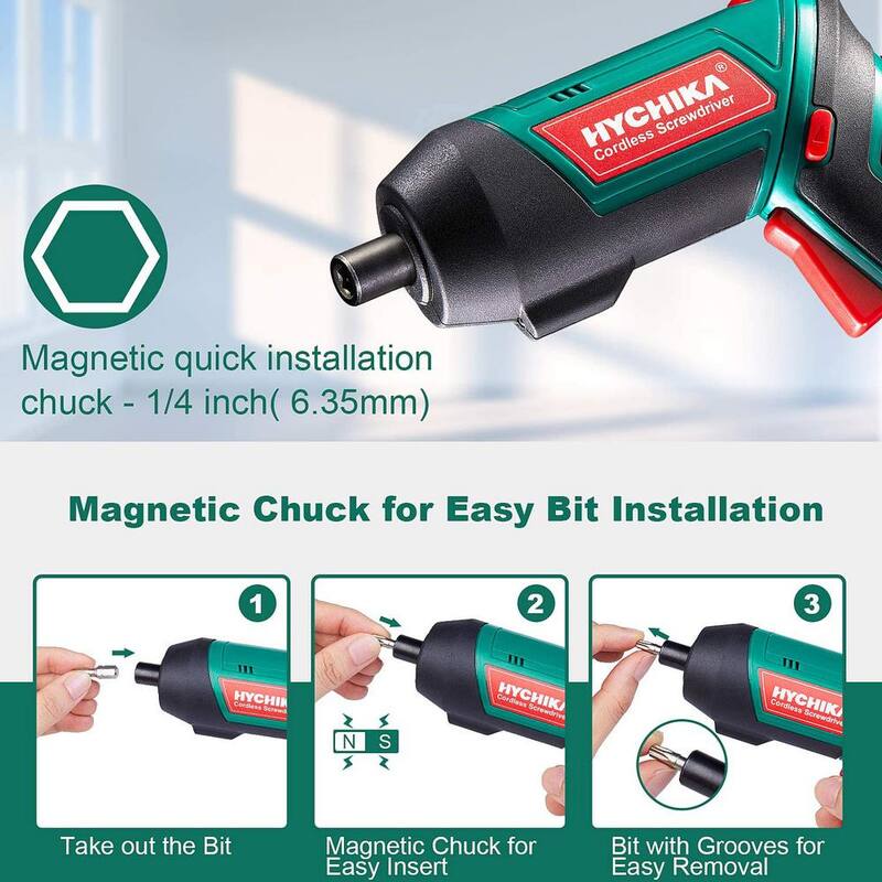 Destornillador eléctrico inalámbrico recargable de 3.6 voltios de iones de litio HYCHIKA con conexión rápida de 1/4 de pulgada, cargador y 20 accesorios - SD-4F