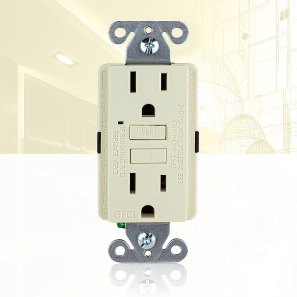 Tomacorriente Receptáculo GFCI de 15A con Auto-Prueba, color Almendra, Paquete de 3 - GLS-15A-LA-03