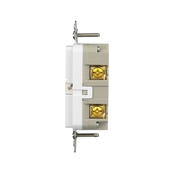 Receptáculo Eaton de interruptor de falla de tierra con protección contra manipulación, 125 V, 20 A, NEMA: NEMA 5-20R, cableado trasero y lateral, blanco - TRGF20W