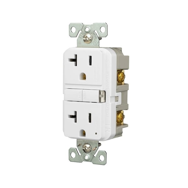 Receptáculo Eaton de interruptor de falla de tierra con protección contra manipulación, 125 V, 20 A, NEMA: NEMA 5-20R, cableado trasero y lateral, blanco - TRGF20W