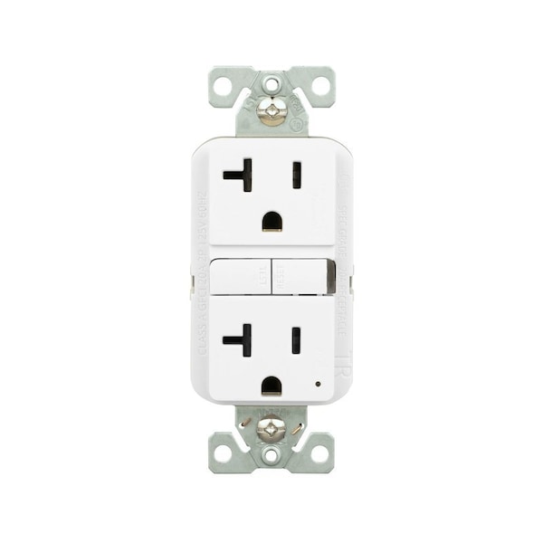 Receptáculo Eaton de interruptor de falla de tierra con protección contra manipulación, 125 V, 20 A, NEMA: NEMA 5-20R, cableado trasero y lateral, blanco - TRGF20W