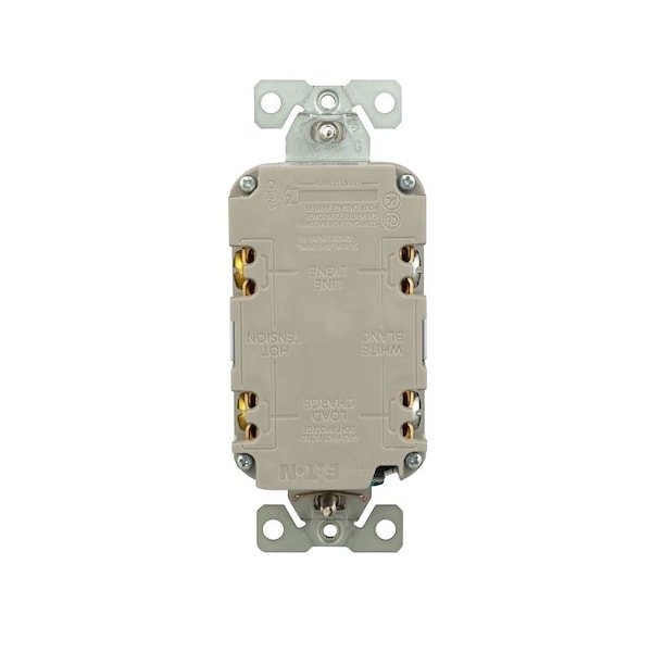 Receptáculo Eaton de interruptor de falla de tierra con protección contra manipulación, 125 V, 20 A, NEMA: NEMA 5-20R, cableado trasero y lateral, blanco - TRGF20W