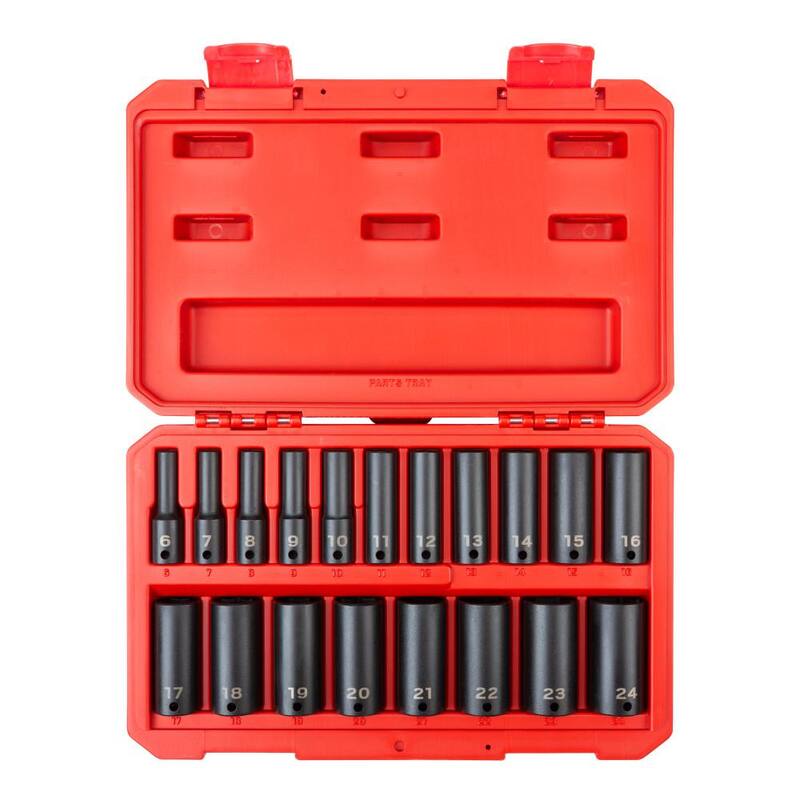 Juego de dados de impacto profundos de 6 puntos TEKTON de 3/8 pulgadas, 19 piezas (6 mm - 24 mm) - Estuche - SID91303