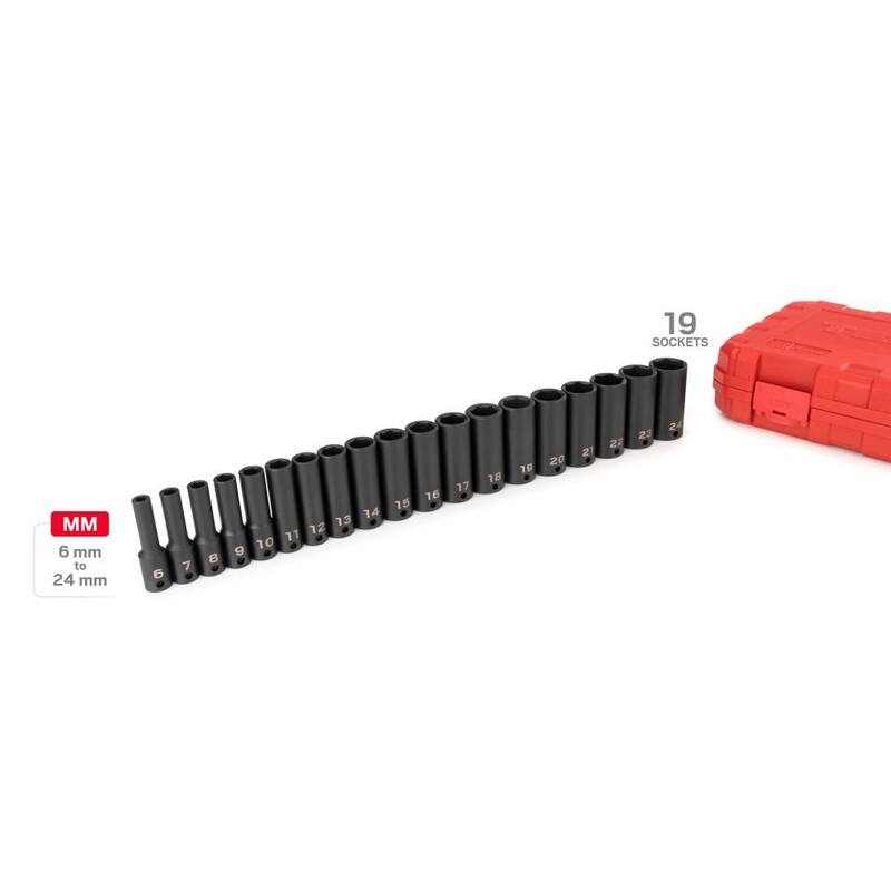Juego de dados de impacto profundos de 6 puntos TEKTON de 3/8 pulgadas, 19 piezas (6 mm - 24 mm) - Estuche - SID91303