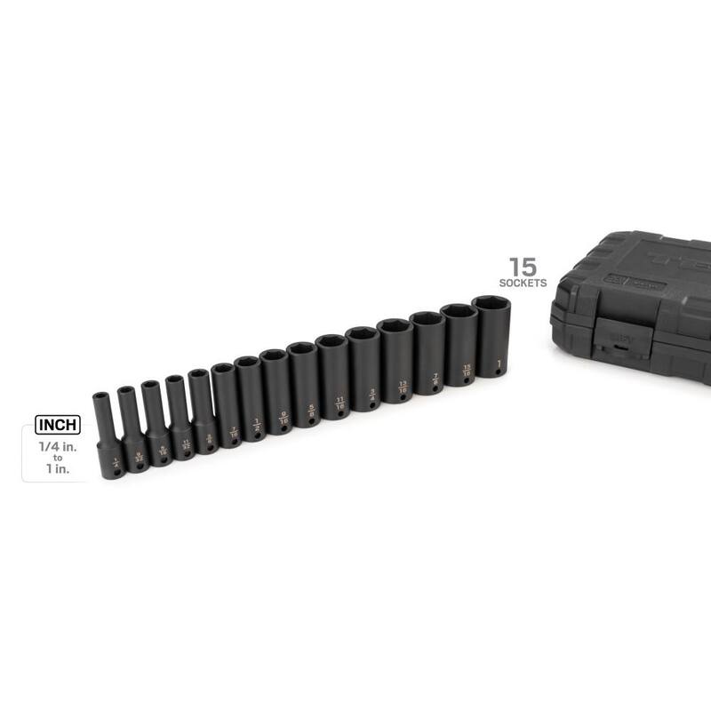 Juego de llaves de impacto de 6 puntos profundo de 3/8 de pulgada TEKTON, 15 piezas (de 1/4 a 1 pulgada) - Estuche - SID91301