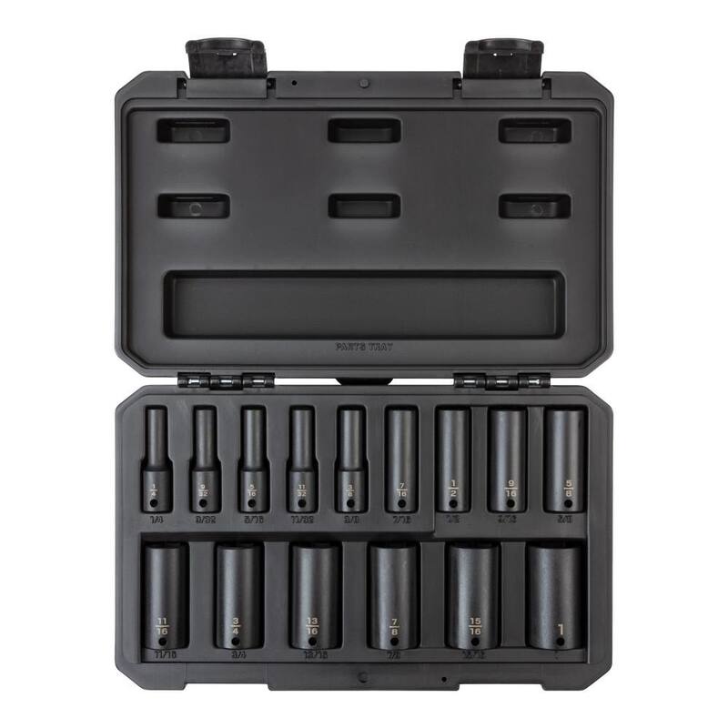 Juego de llaves de impacto de 6 puntos profundo de 3/8 de pulgada TEKTON, 15 piezas (de 1/4 a 1 pulgada) - Estuche - SID91301