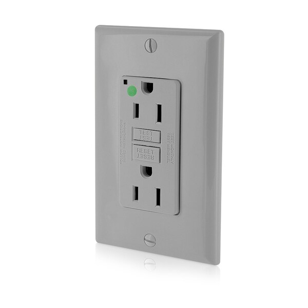 Tomacorriente GFCI Leviton, 15A, 125Vac, 5-15R, Gris - GFNT1-HGG