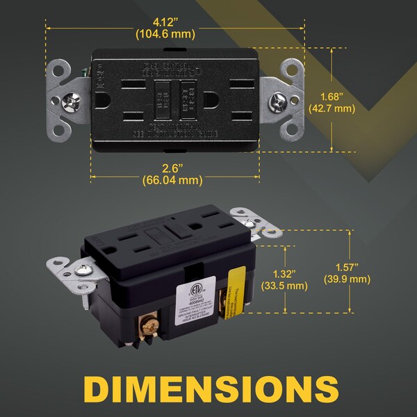 Enchufe GFCI delgado Faith 15A, Dúplex Receptáculo no resistente a la manipulación, Indicador LED, Autoprueba, Negro - GLS-15A-BK