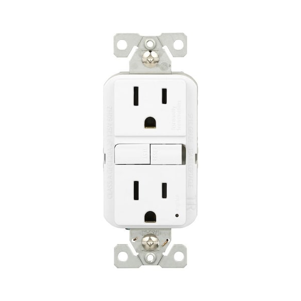 Eaton Wiring Devices Eaton Tamper-Resistant GFCI Receptacle, 125 V, 15 A, NEMA: NEMA 5-15R, Back, Side Wiring, White - TRGF15W-3-L