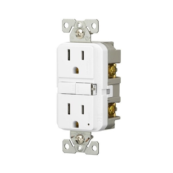 Eaton Wiring Devices Eaton Tamper-Resistant GFCI Receptacle, 125 V, 15 A, NEMA: NEMA 5-15R, Back, Side Wiring, White - TRGF15W-3-L