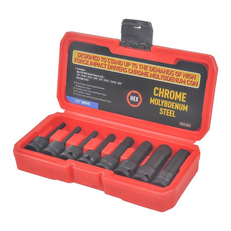 Set de llaves de impacto KING de 1/2 pulgadas, CR-MO, hexagonal externo (de 1/4 a 3/4 pulgadas) con estuche (8 piezas) - 1023-0