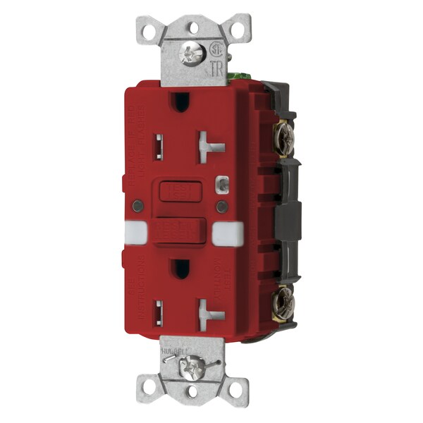 Productos de Protección de Energía Hubbell Wiring Device-Kellems, Receptáculos, GFCI, Grado Comercial, Autoprueba, 20A 125V, 2 Polos 3 Cables a Tierra, 5-20R, con Luz Nocturna, Rojo - GFTRST20RNL
