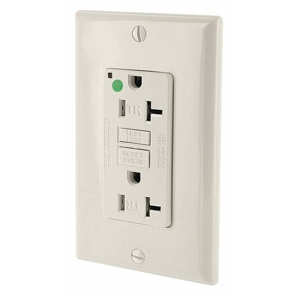Receptáculo Leviton, Almendra Claro, 20 A, GFCI, 2P3W, Negro;Sin Tornillos, 1 Pieza - GFTR2-HGT