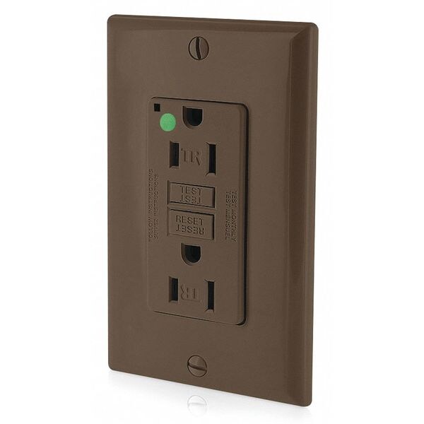 Receptáculo Leviton, Café, 15 A, GFCI, 2P3W, Color Negro; Sin tornillos, 1 paquete - GFTR1-HG