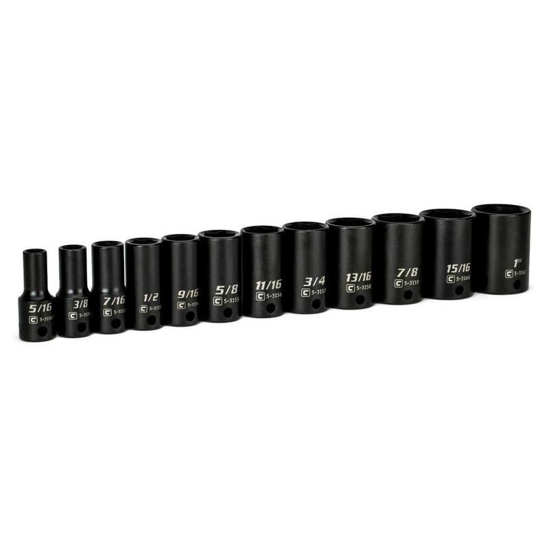 Juego de dados de impacto semiprofundos SAE de 3/8 pulgadas de Capri Tools (12 piezas) - CP53000-12SX