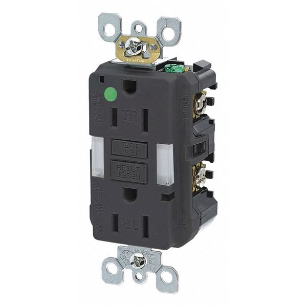 Leviton Receptáculo, Negro, 15 A, GFCI, 2P3W, Trasero; Lateral, 1 pieza - GFNL1-HGE