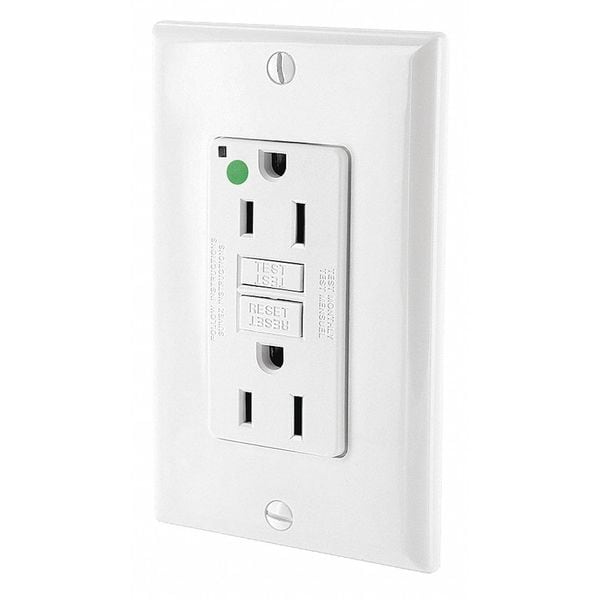 Tomacorriente Leviton, Blanco, 15 A, GFCI, 2P3W, Trasero y lateral, 1 Paquete - GFNT1-HGW