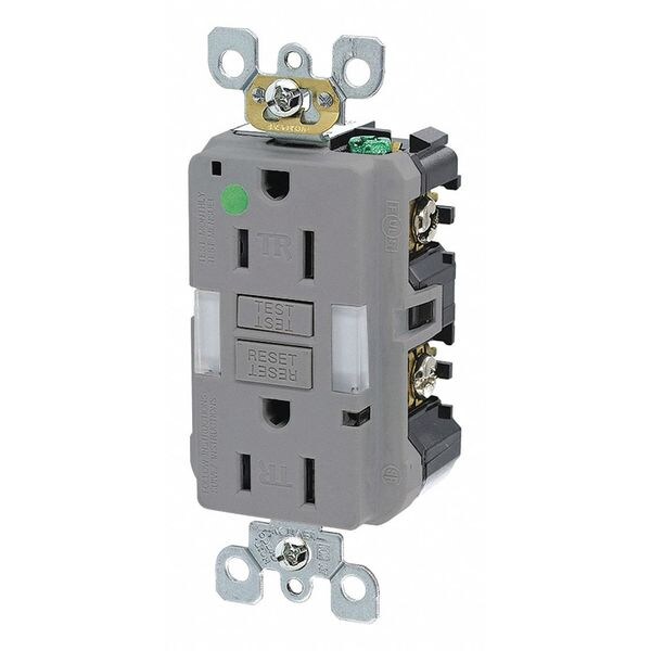 Leviton Receptáculo, Gris, 15 A, GFCI, 2P3W, para tablero de carga con conexión a tierra, 1 paquete - GFNL1-HGG