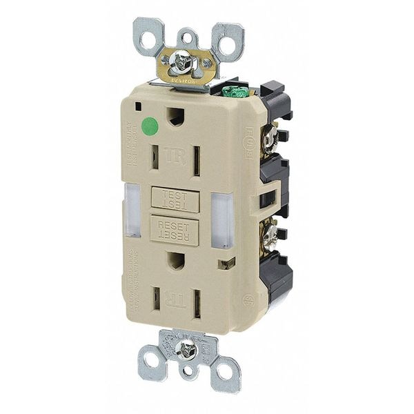 Leviton Receptáculo, Marfil, 15 A, GFCI, 2P3W, con Botón de Restablecimiento Automático, 1 Pieza - GFNL1-HGI