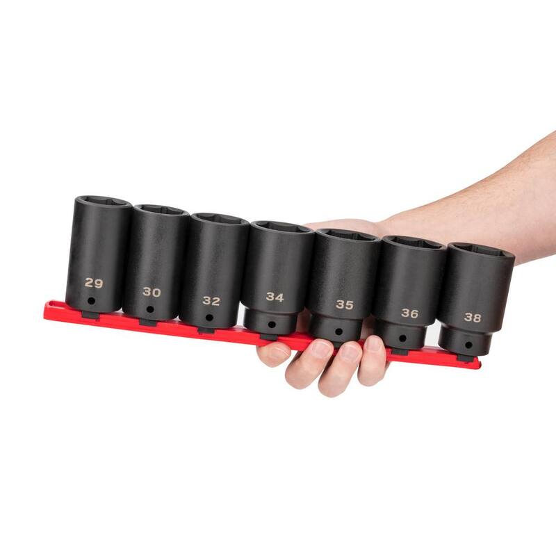 Juego de 7 piezas de impacto profundo de 1/2 pulg. para tuercas de eje de 6 puntos TEKTON con riel (29-38 mm) - SID92101
