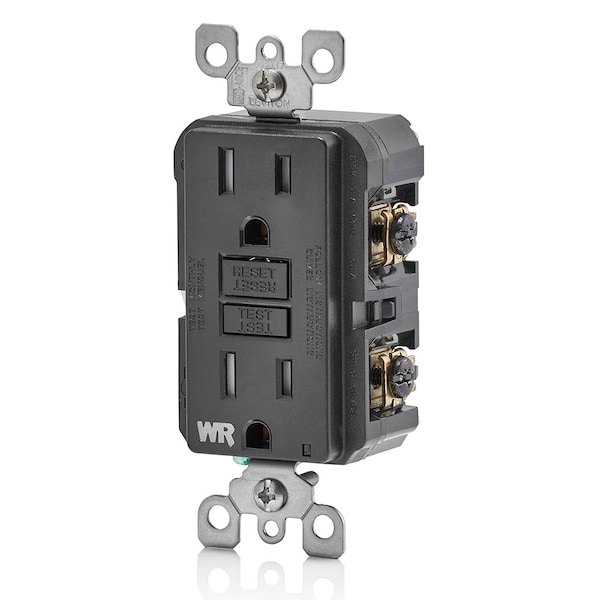 Receptáculo GFCI Leviton, 15A, 125Vac, 5-15R, Negro - GFWT1-E