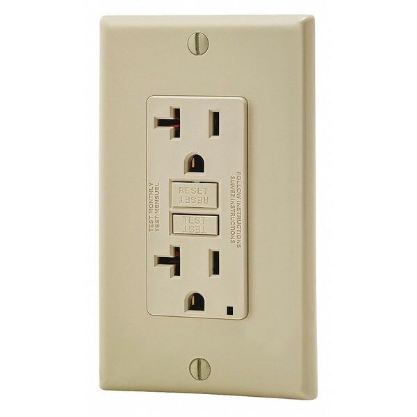 Receptáculo GFCI Leviton, 20A, 125VAC, 5-20R, Marfil - N7899-I