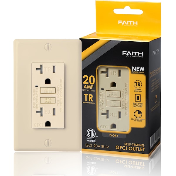 Tomacorriente GFCI autoevaluable 20A TR con placa de pared, marfil - GLS-20ATR-IV