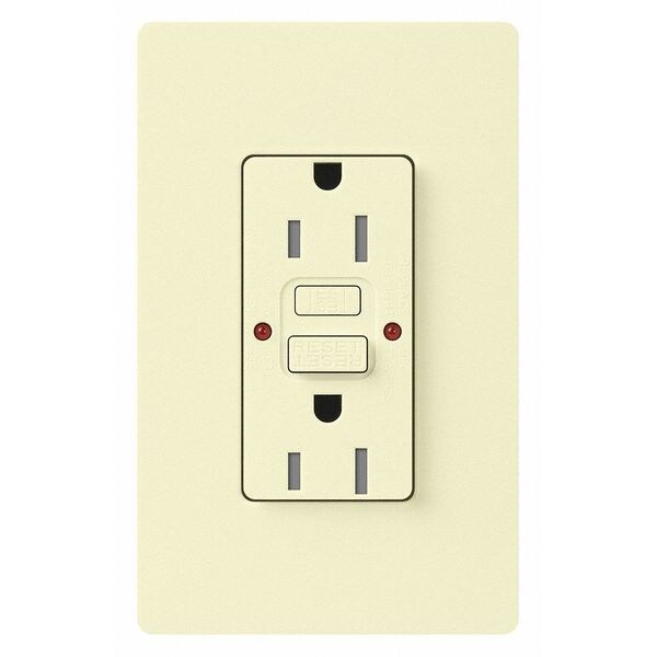 Lutron Receptacles, GFCI, Tamper-Resistant, Almond - CAR-15-GFST-AL
