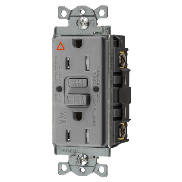 Dispositivos de Protección de Energía Hubbell Wiring Device-Kellems, Receptáculo, Auto Prueba, GFCI, IG, TRWR, Grado Comercial, 15A 125V, 2 Polos 3 Cables a Tierra, 5-15R, Gris - GFTWRST15GYIG
