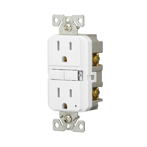 Receptáculo Eaton GFCI, 125 V, 15 A, NEMA: NEMA 5-15R, Conexión Trasera y Lateral, Blanco - GF15W-3-L