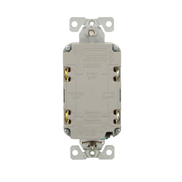 Receptáculo Eaton GFCI, 125 V, 15 A, NEMA: NEMA 5-15R, Conexión Trasera y Lateral, Blanco - GF15W-3-L