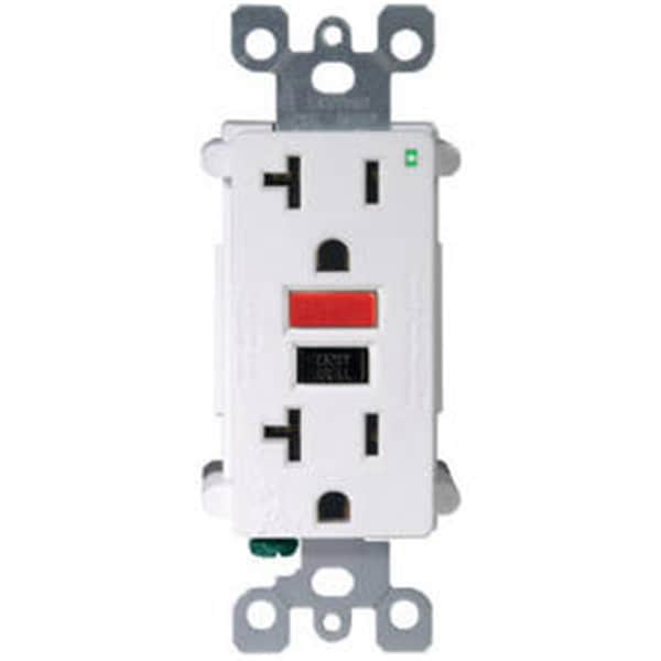 Tomacorriente GFCI con botón rojo y negro de prueba automática 15A - blanco