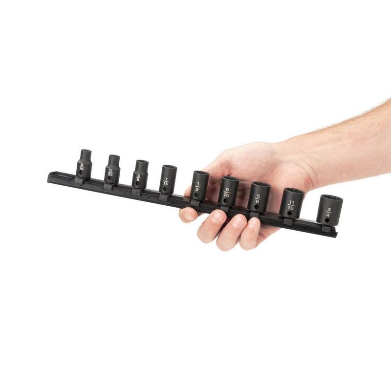 Juego de llaves de vaso de impacto de 12 puntos TEKTON de 3/8 pulgadas (9 piezas) (5/16-3/4 pulg.) - Rieles - SID91108