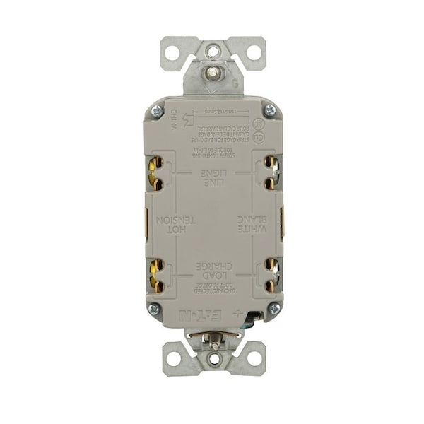 Receptáculo GFCI resistente a manipulaciones Eaton, 125 V, 15 A, NEMA: NEMA 5-15R, cableado trasero/lateral, marfil - TRGF15V