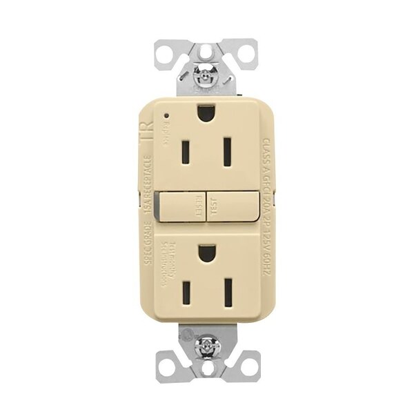Receptáculo GFCI resistente a manipulaciones Eaton, 125 V, 15 A, NEMA: NEMA 5-15R, cableado trasero/lateral, marfil - TRGF15V