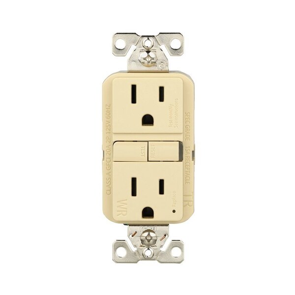 Receptáculo GFCI resistente a la intemperie y a pruebas de manipulación de Eaton, 125 V, 15 A, NEMA: NEMA 5-15R, conexión posterior y lateral - TWRGF15V