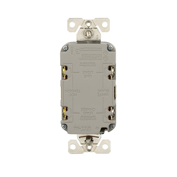 Receptáculo GFCI resistente a la intemperie y a pruebas de manipulación de Eaton, 125 V, 15 A, NEMA: NEMA 5-15R, conexión posterior y lateral - TWRGF15V