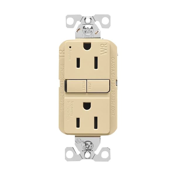 Receptáculo GFCI resistente a la intemperie y a pruebas de manipulación de Eaton, 125 V, 15 A, NEMA: NEMA 5-15R, conexión posterior y lateral - TWRGF15V