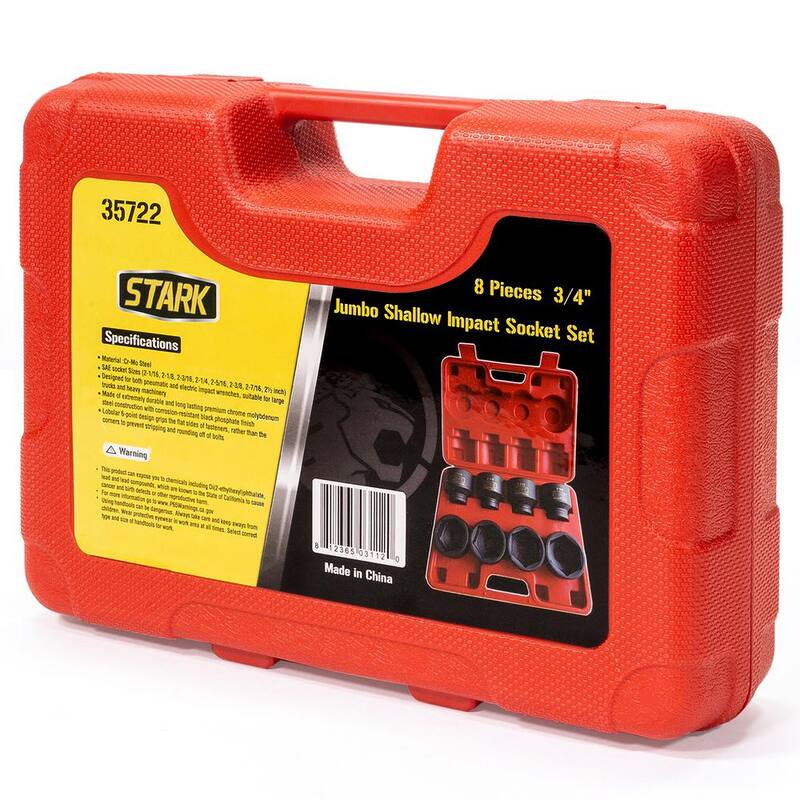 Juego de dados de impacto poco profundos Stark Jumbo de 3/4 pulgadas de unidad SAE (8 piezas) - 35722.