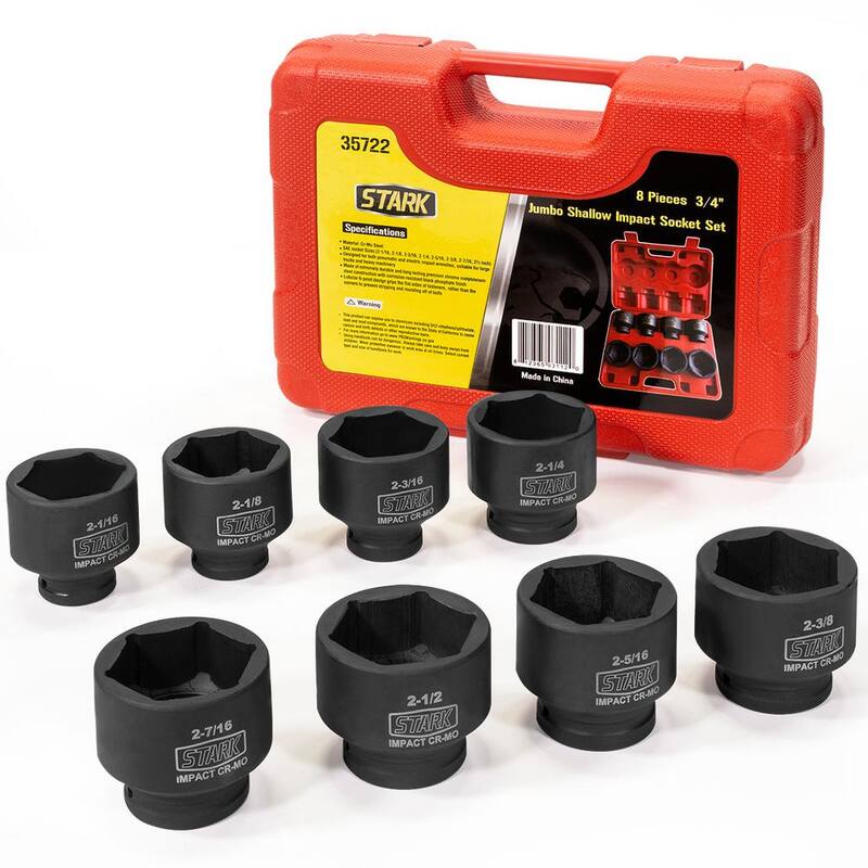 Juego de dados de impacto poco profundos Stark Jumbo de 3/4 pulgadas de unidad SAE (8 piezas) - 35722.