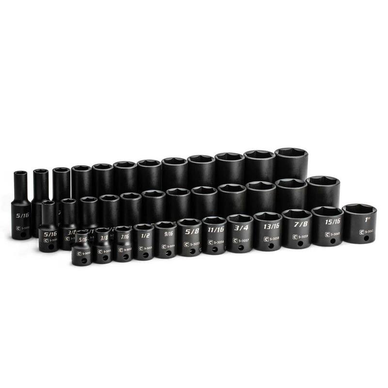 Juego de llaves de vaso de impacto rasas, semiprofundas y profundas SAE 3/8 de pulgada de Capri Tools (36 piezas) - CP53000-36SSXD.