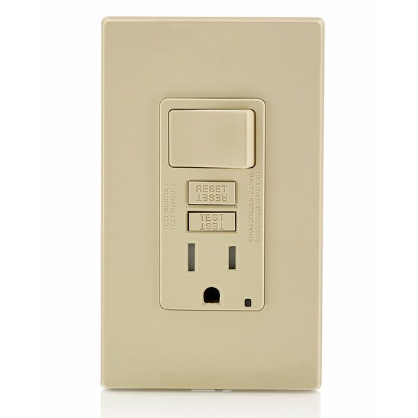 Interruptor Leviton, Receptáculo GFCI, 15A, 125Vac, 5-15R - GFSW1-I