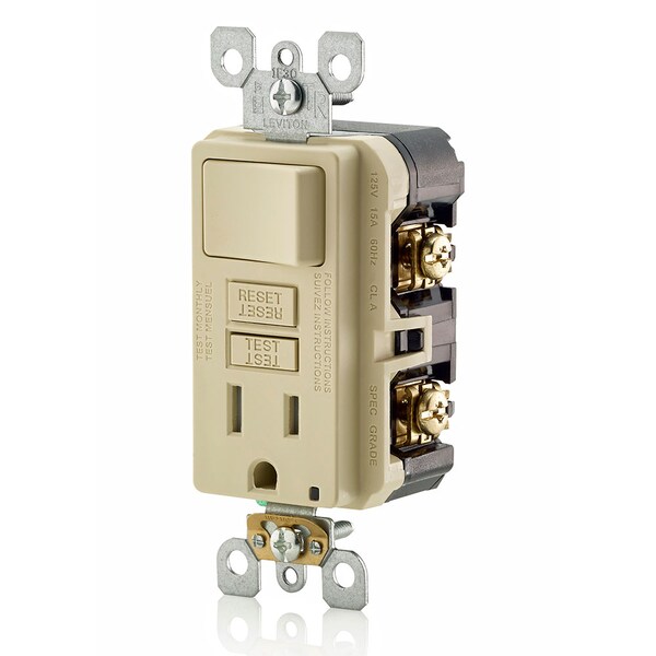 Interruptor Leviton, Receptáculo GFCI, 15A, 125Vac, 5-15R - GFSW1-I