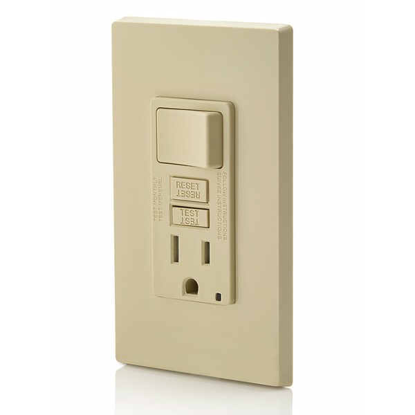 Interruptor Leviton, Receptáculo GFCI, 15A, 125Vac, 5-15R - GFSW1-I