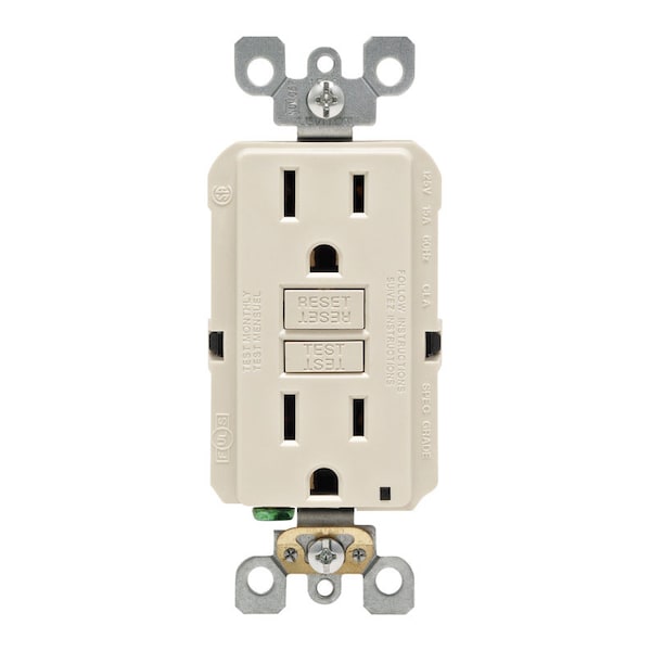 Leviton SmartlockPro 15 amperios 125 V Tomacorriente GFCI Dúplex Color Almendra 5-15R 1 paquete - GFNT1-0KT