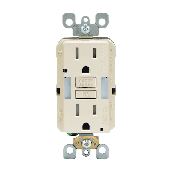 Leviton Toma de corriente GFCI duplex de 15 amperios 125 V color almendra clara 5-15R 1 paquete - GFNL1-00T