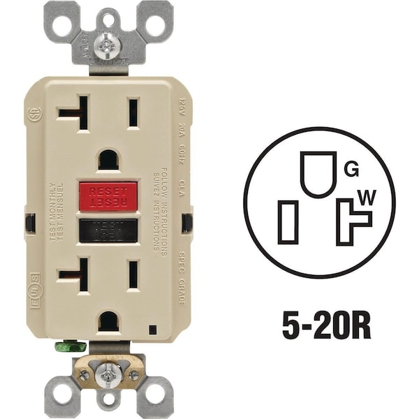 Leviton SmartlockPro Self-Test 20A Toma GFCI Ivory de Grado Comercial 5-20R - R99-GFNT2-0RI