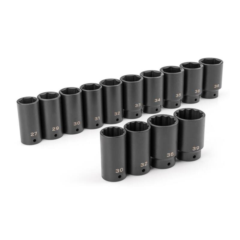Juego de impacto de casquillos para tuercas de eje de 6 y 12 puntas con punta llave TEKTON de 1/2 pulgadas, de 14 piezas (27-39 mm) - SID92002