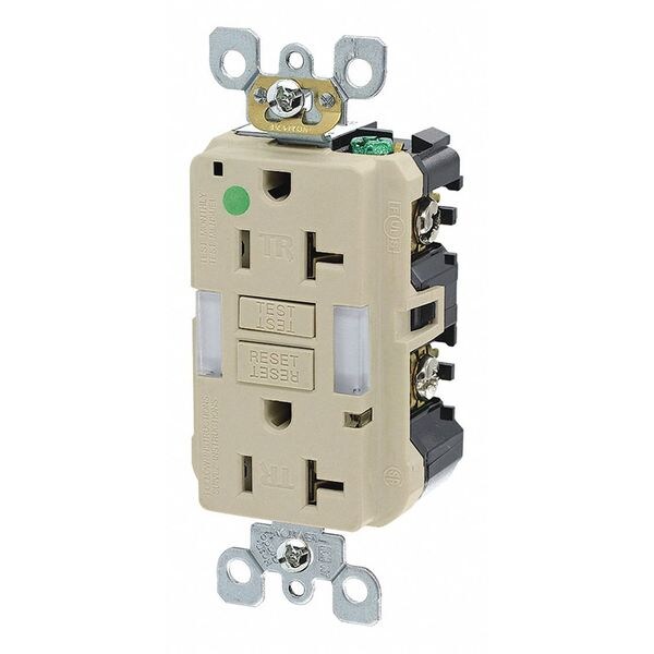 Leviton Receptáculo, Marfil, 20 A, GFCI, 2P3W, Bk;Sd, 1PK - GFNL2-HGI