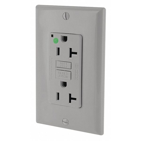 Leviton Recept, Gray, 20 A, GFCI, 2P3W, Bk;Sd, 1PK - GFNT2-HGG